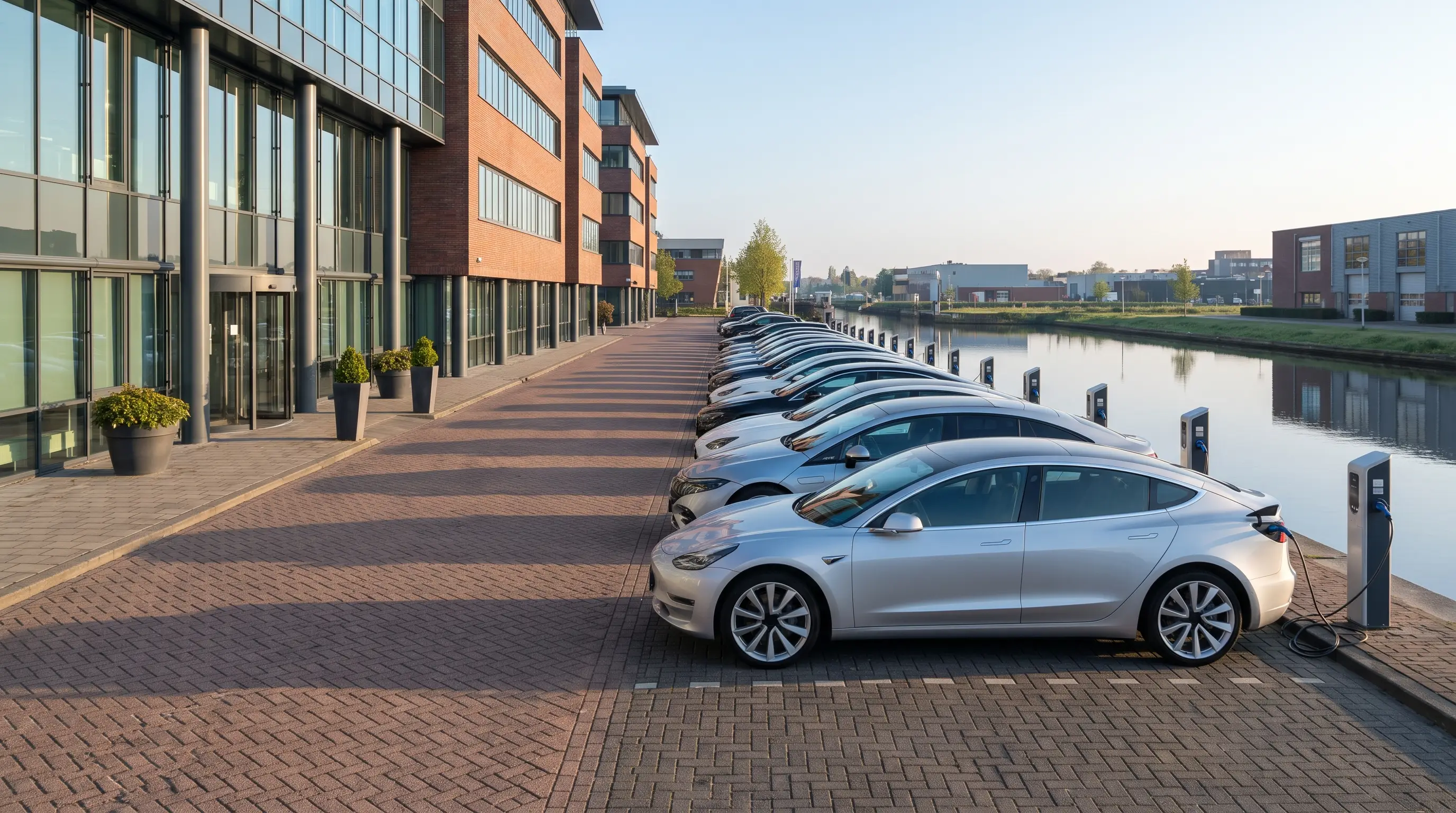 Rij elektrische leaseauto's aan de laadpunten