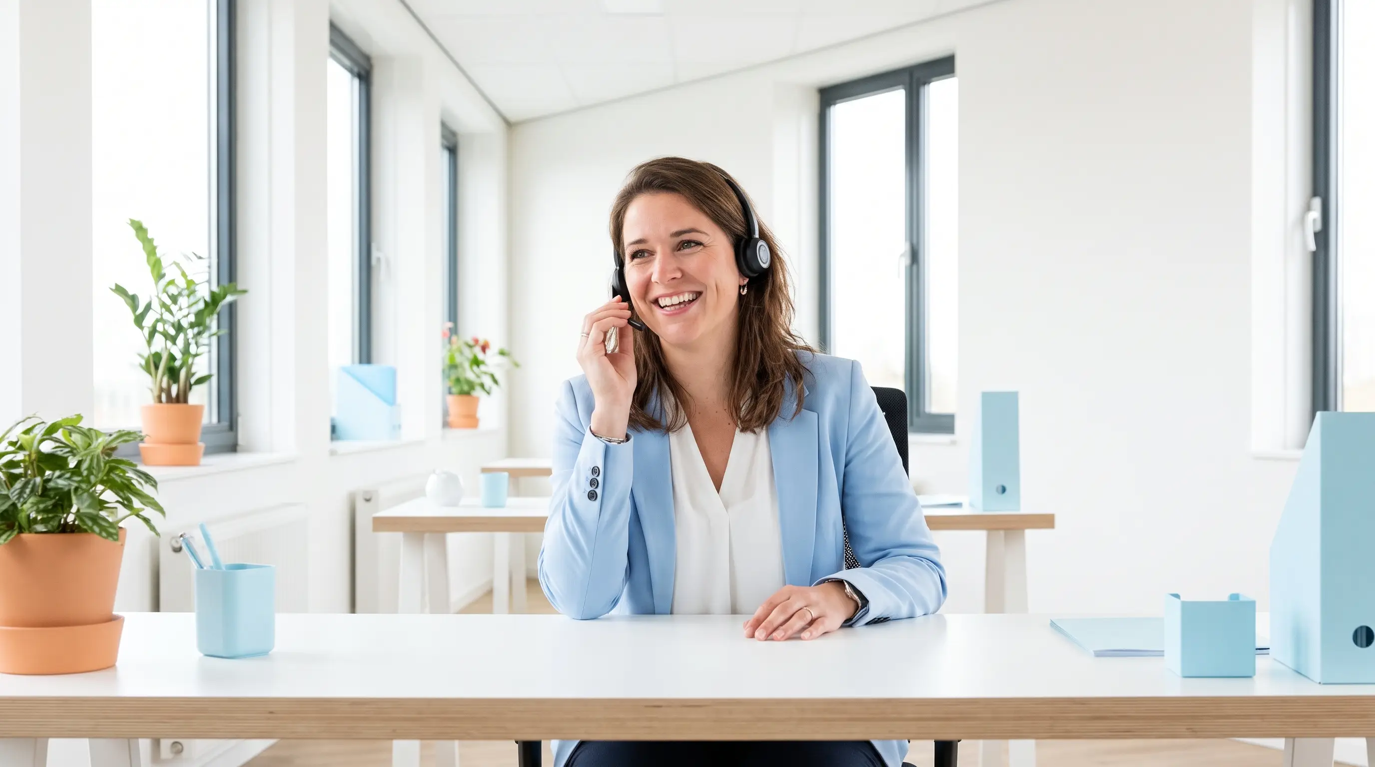 Medewerker beantwoordt vragen aan de telefoon