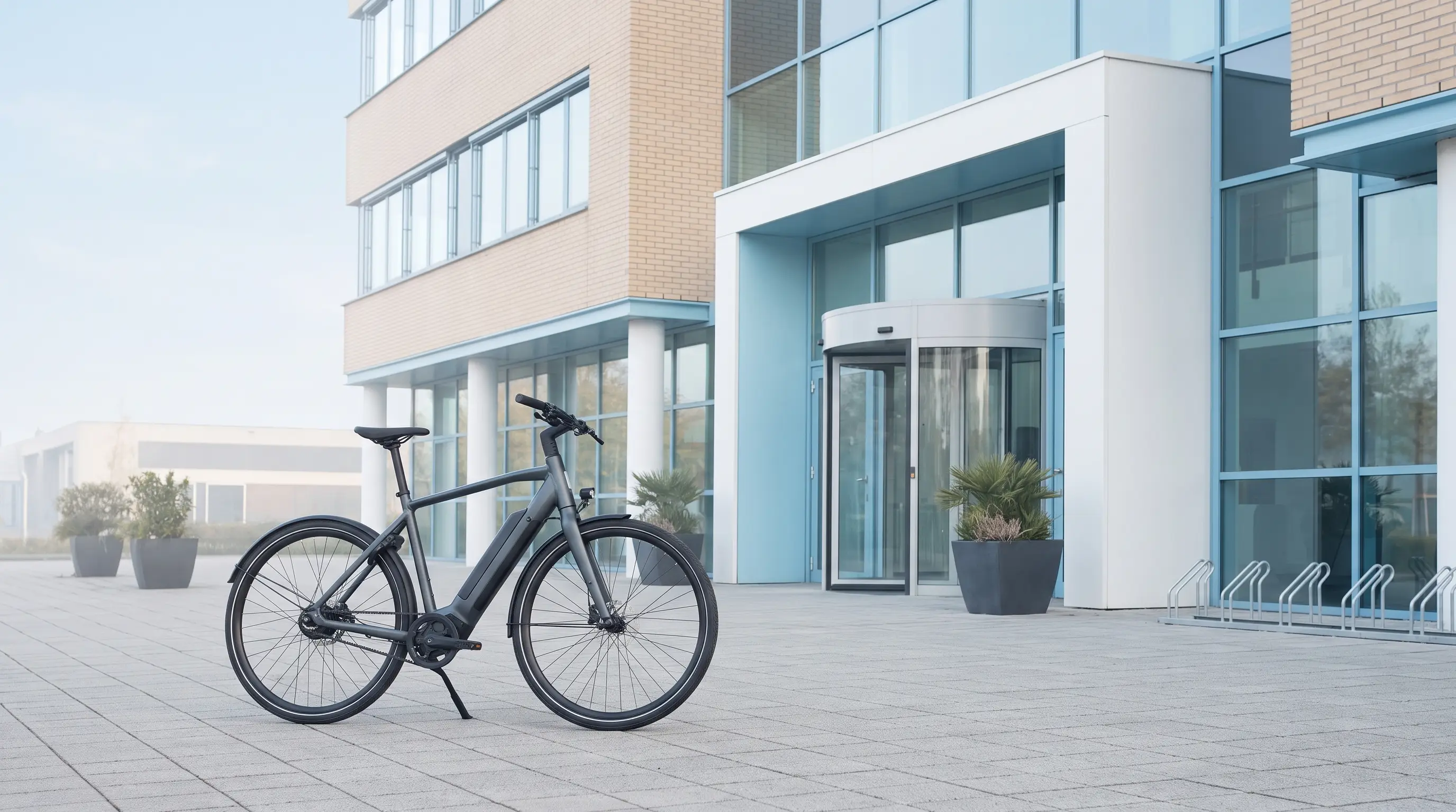 Zakelijke e-bike bij de kantooringang