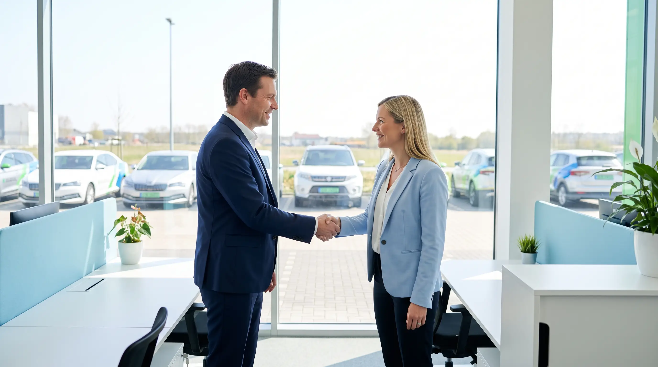 Zakelijke handdruk met een leasemaatschappij