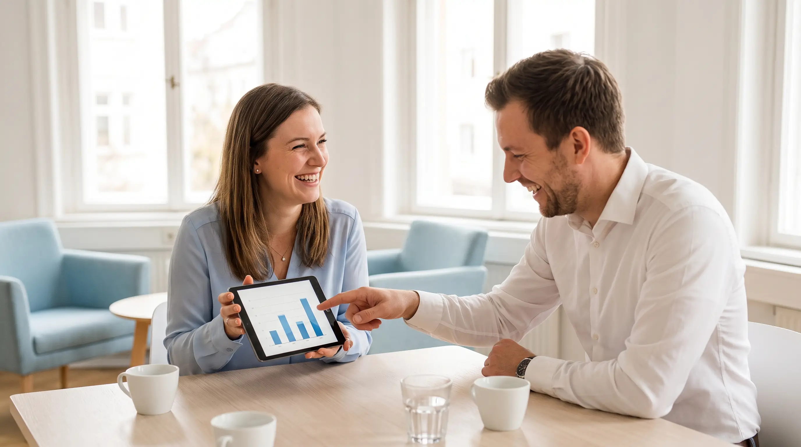 Adviseur laat een vergelijking zien op een tablet